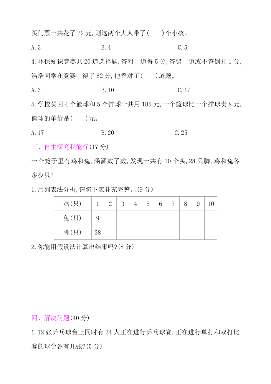 人教版小学四年级数学下册第9单元测试卷(附答案).doc_第2页