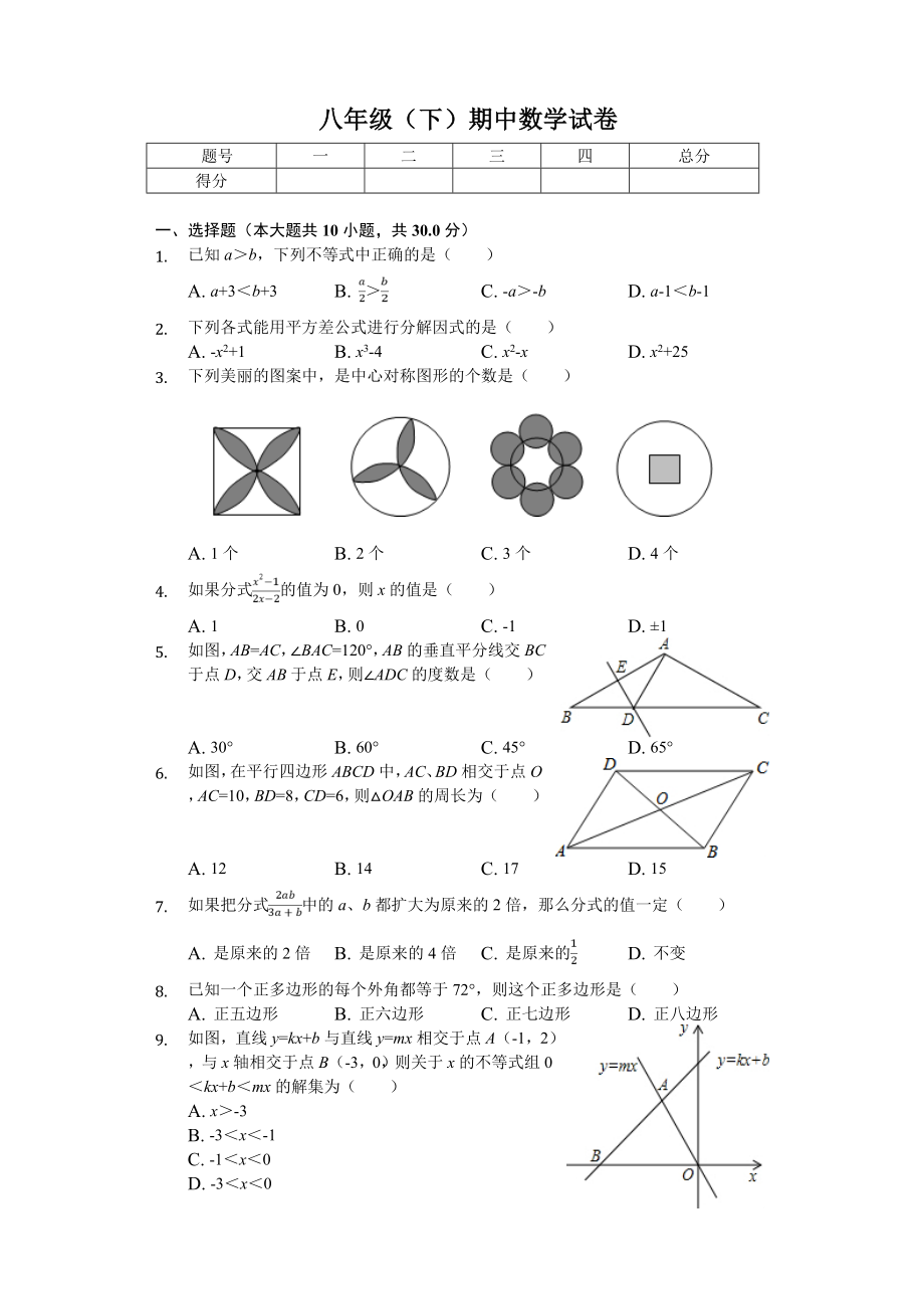 2020年四川省某中学八年级(下)期中数学试卷.doc_第1页