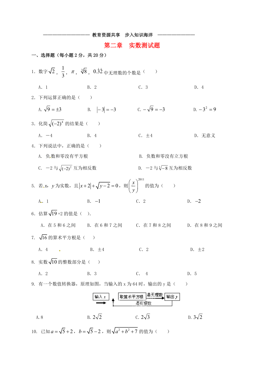 -八年级数学上册-第二章-实数测试题.doc_第1页