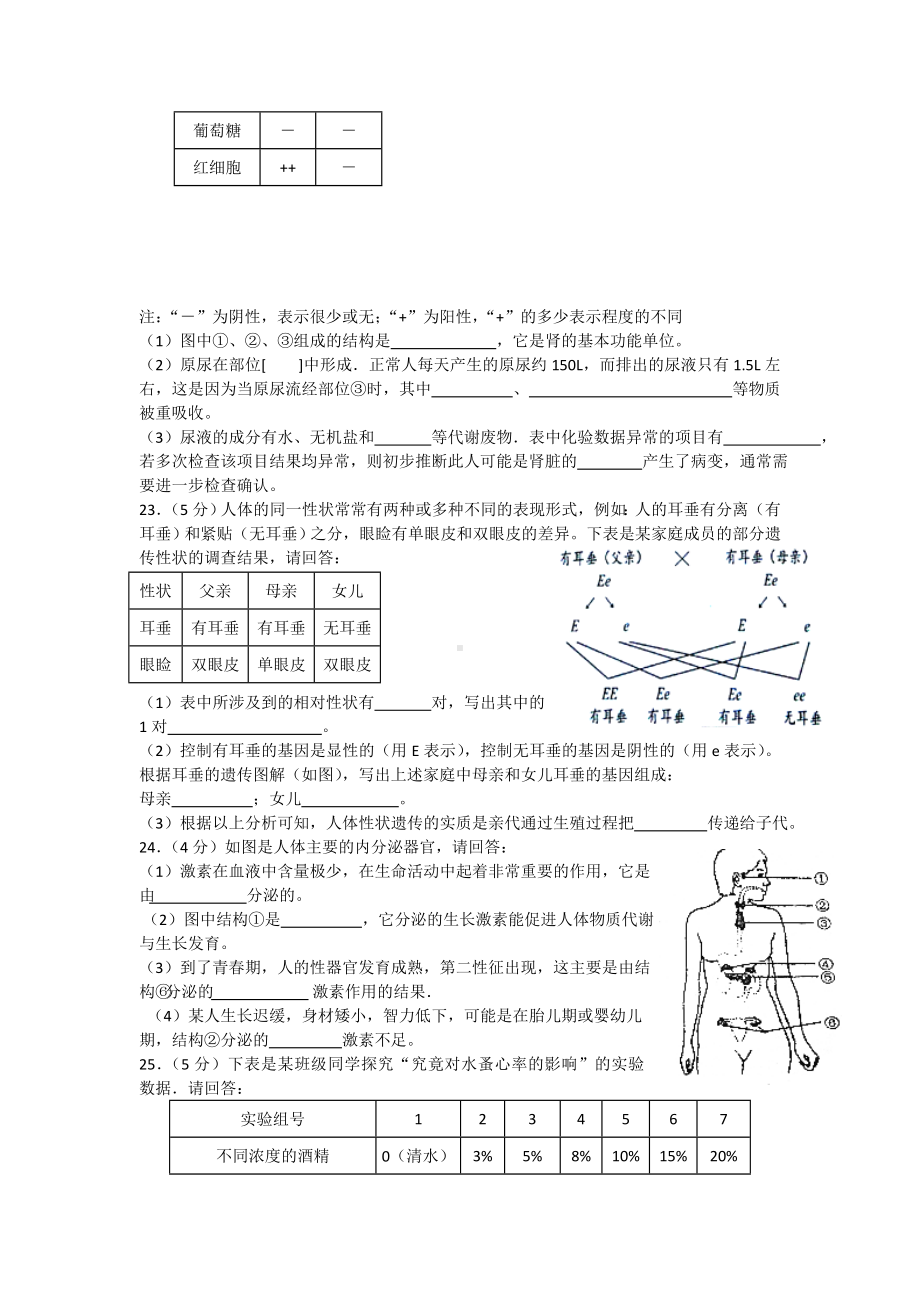 上海市初中学业考试中考生物试卷附参考答案与评分说明.doc_第3页