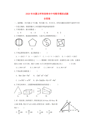 2020年内蒙古呼和浩特市中考数学模拟试题(含答案).doc