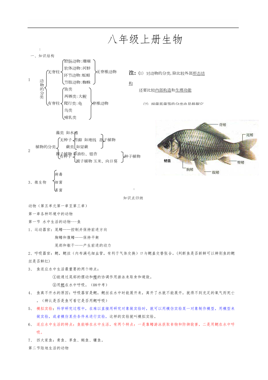 八年级生物上册知识点总结(全面)(DOC 9页).doc_第1页