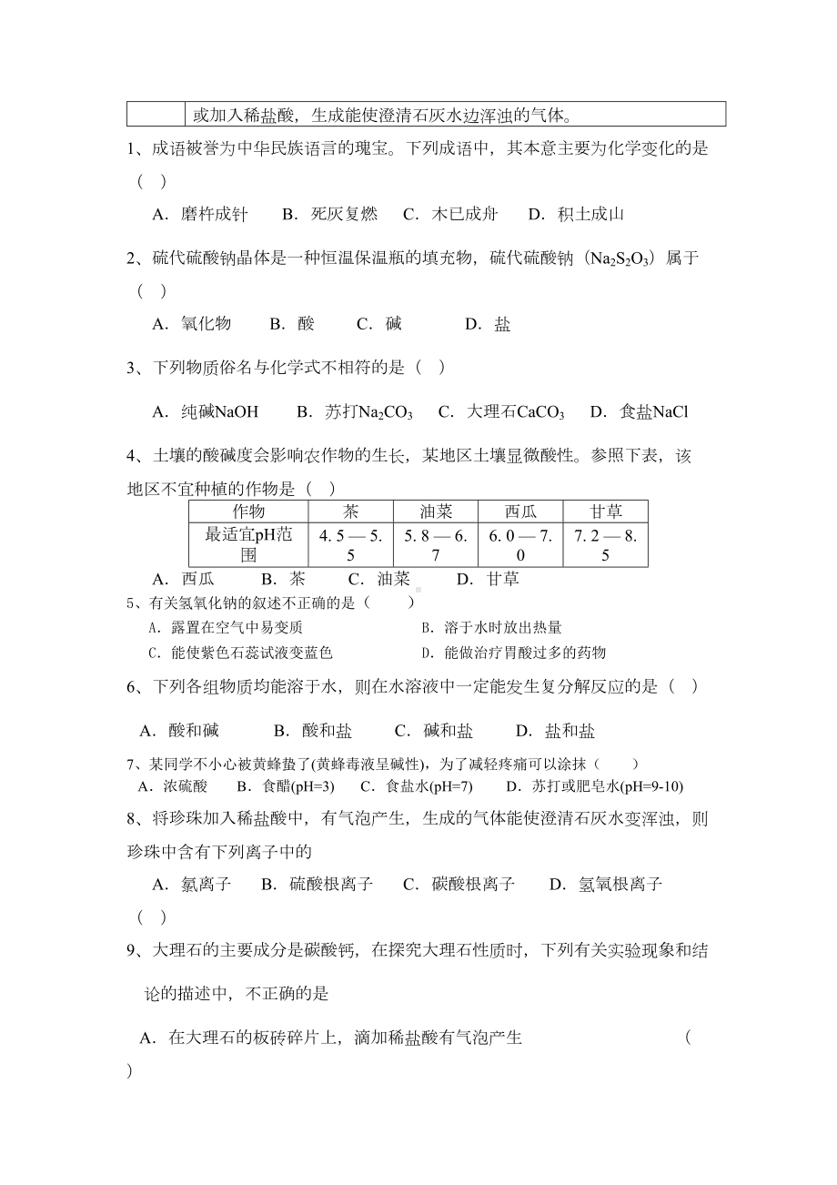 (完整版)酸碱盐知识点总结及经典练习(DOC 8页).doc_第3页