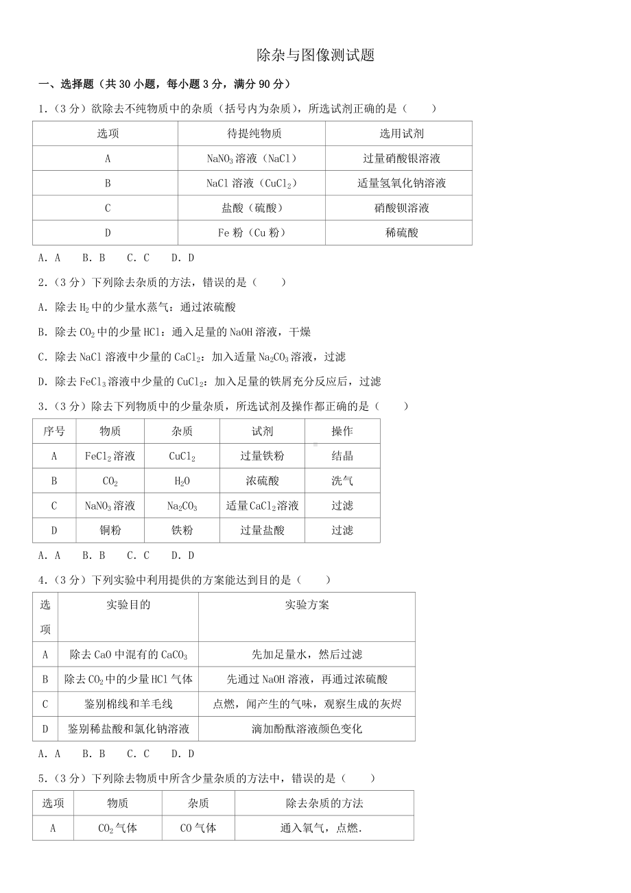 -中考化学除杂与图像测试题与答案.docx_第1页