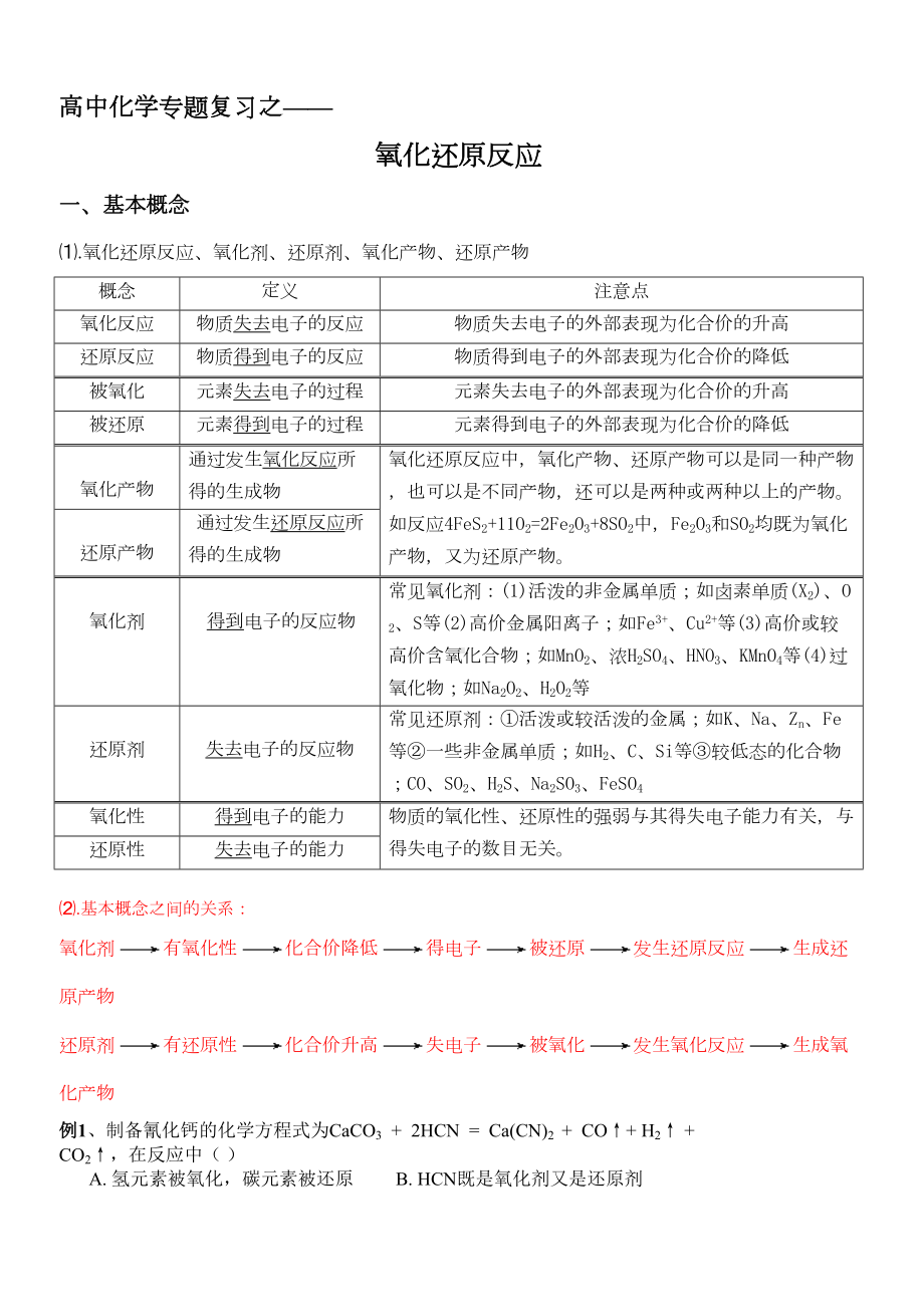 (完整)高中化学专题复习之氧化还原反应(DOC 11页).doc_第1页