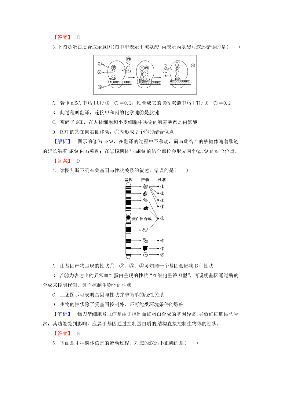 2019届高考生物总复习：基因的表达试题(含解析).doc_第2页