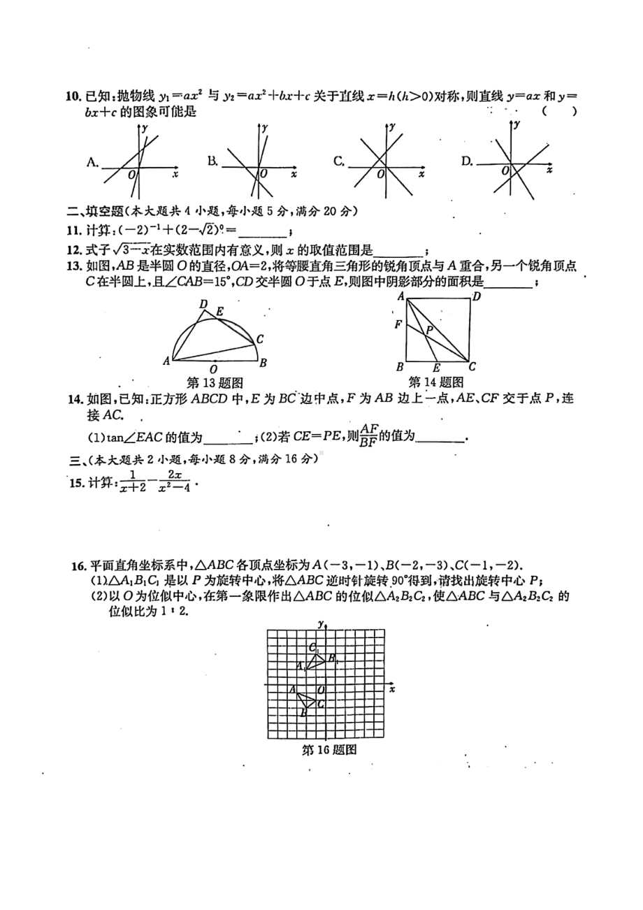 2023年安徽省C20教育联盟九年级第二次学业水平检测数学试卷 - 副本.pdf_第2页