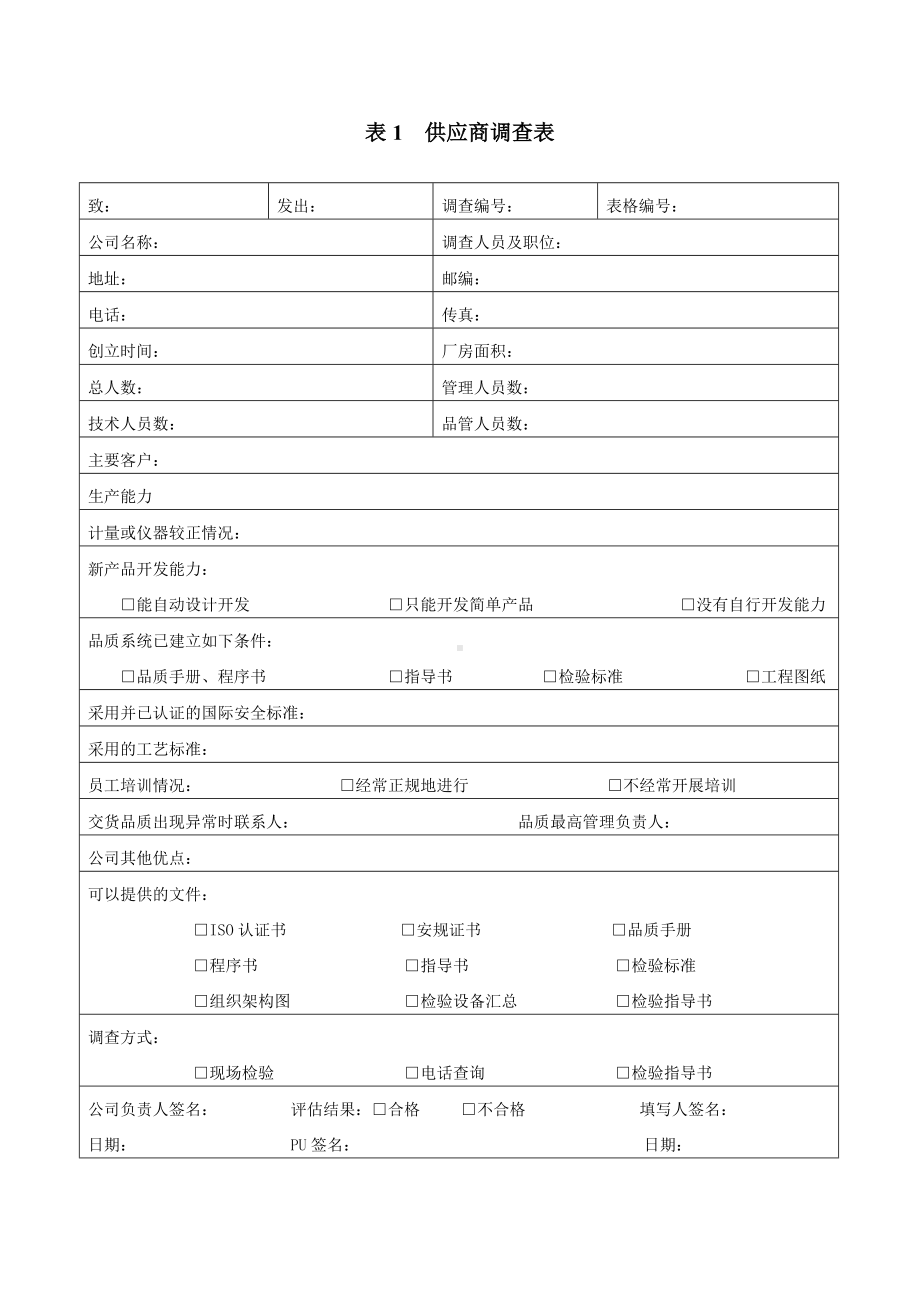 供应商管控《供应商调查表》《供货商调查评估表》《供应商报告卡》《供应商来料质量状况月统计表》报告.doc_第1页