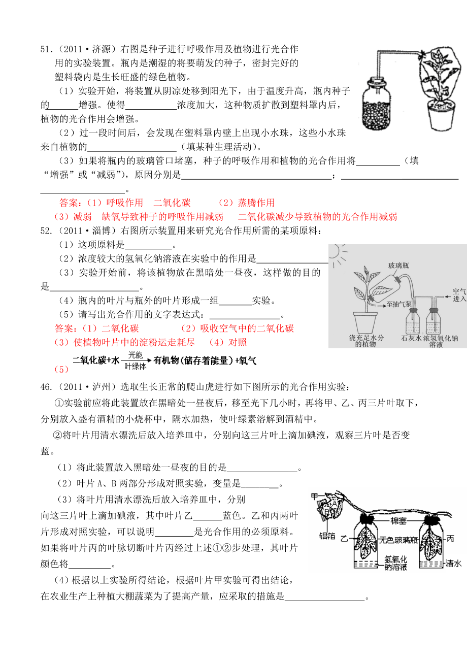 光合作用与呼吸作用中考复习练习题.doc_第1页