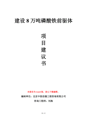 建设8万吨磷酸铁前驱体项目建议书写作模板.doc