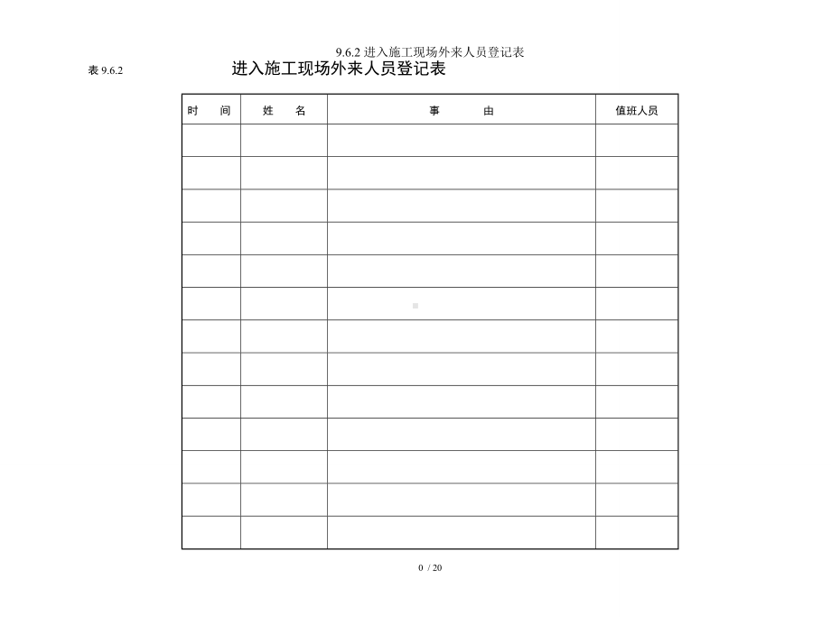 9.6.2进入施工现场外来人员登记表参考模板范本.doc_第1页