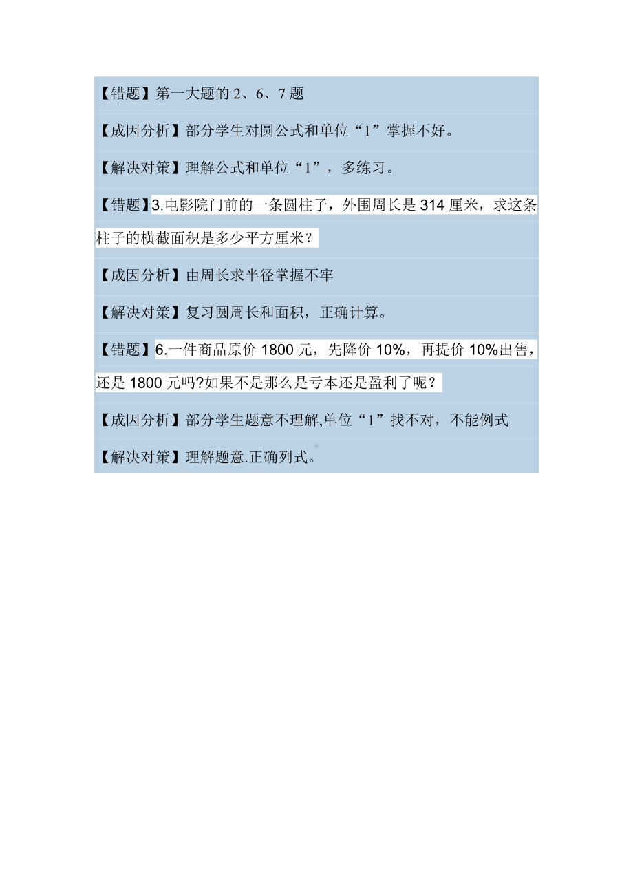 小学数学六年级上册期末测试卷错题分析.doc_第1页