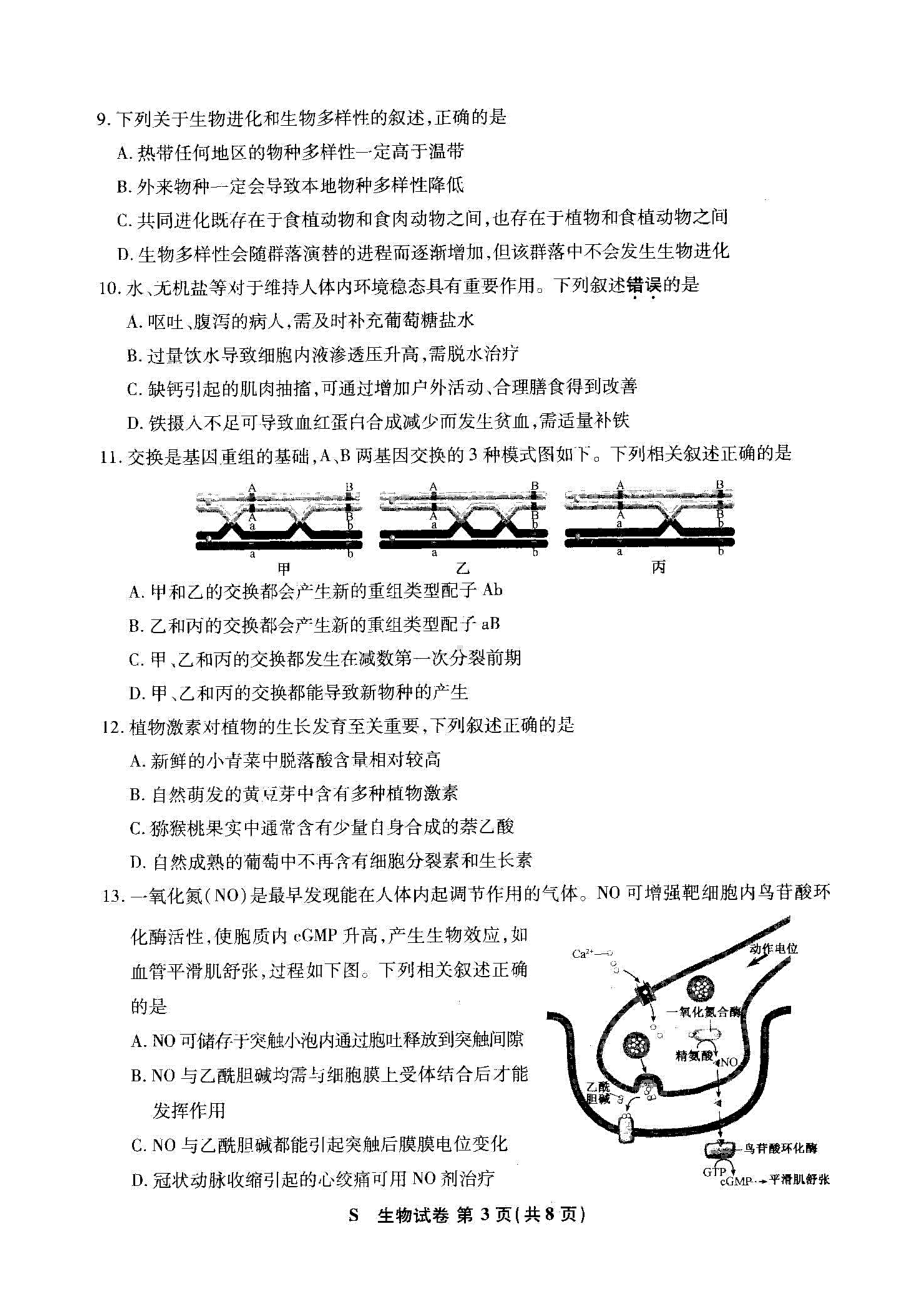 八省联考·江苏省2021年新高考适应性考试生物试题(含答案解析)(DOC 9页).docx_第3页