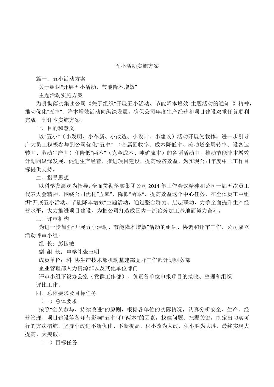 五小活动实施方案.docx_第1页