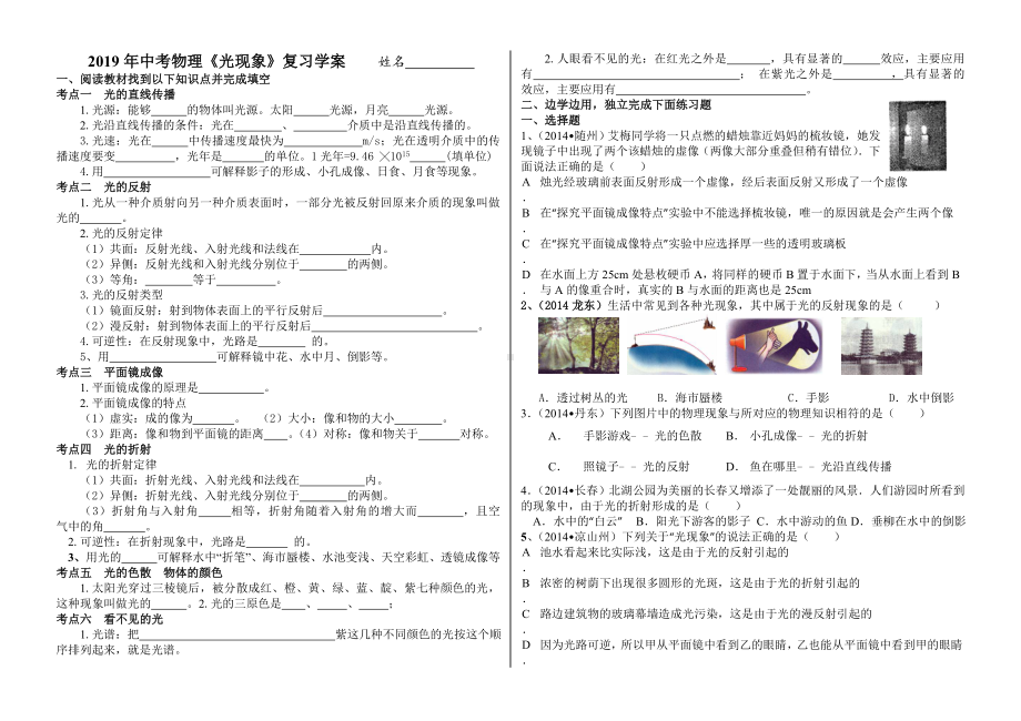 2019年中考物理光学复习资料.doc_第1页