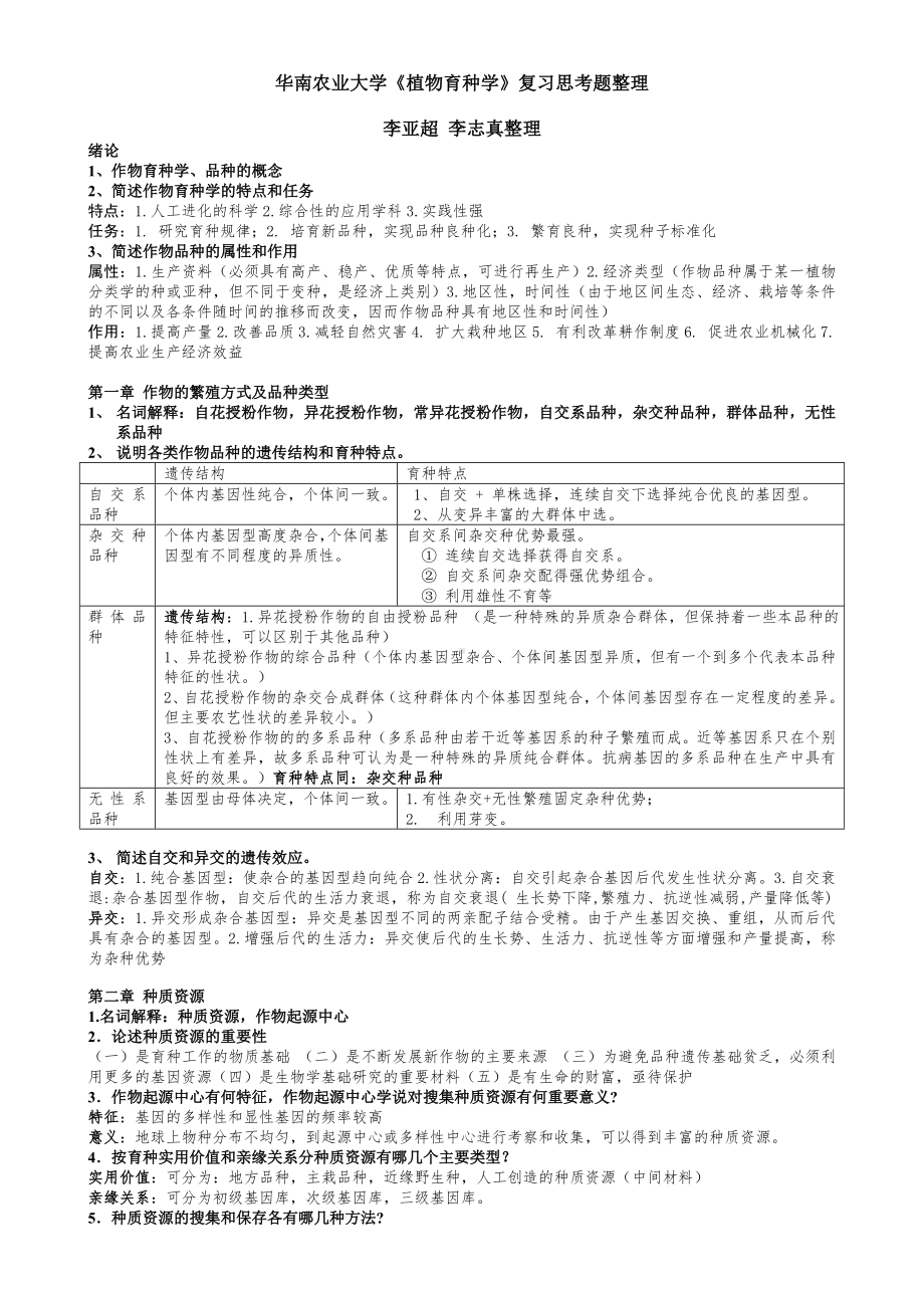 作物育种学总论思考题答案全整理期末复习大纲分解.doc_第1页