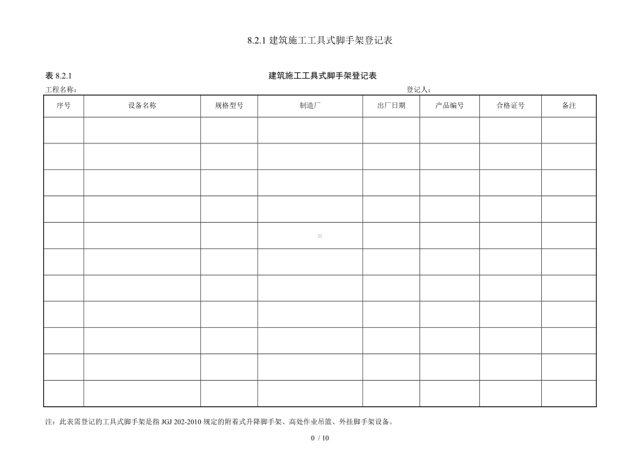 8.2.1建筑施工工具式脚手架登记表参考模板范本.doc_第1页