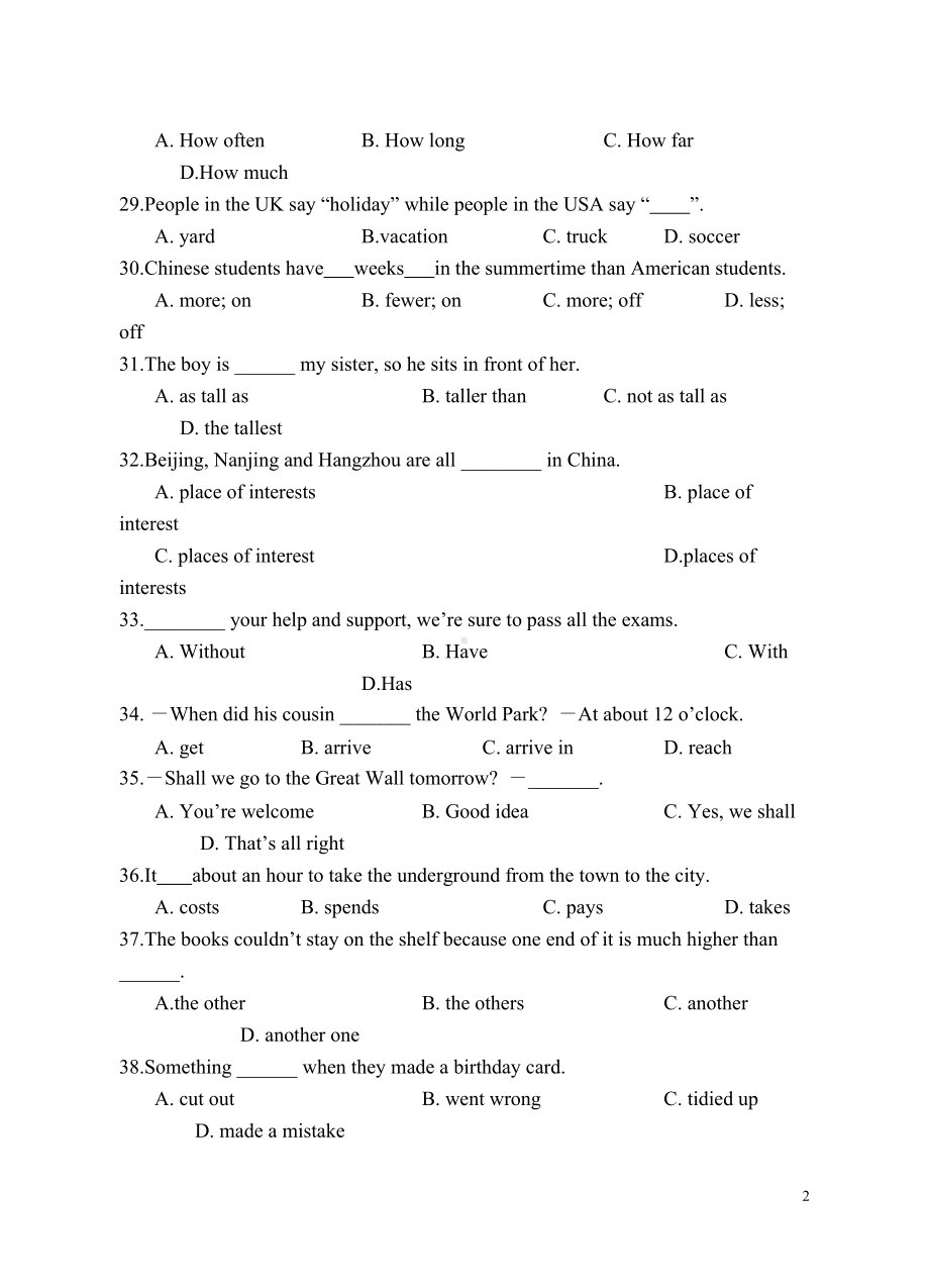 八年级英语上册期中试题及答案(DOC 10页).doc_第2页