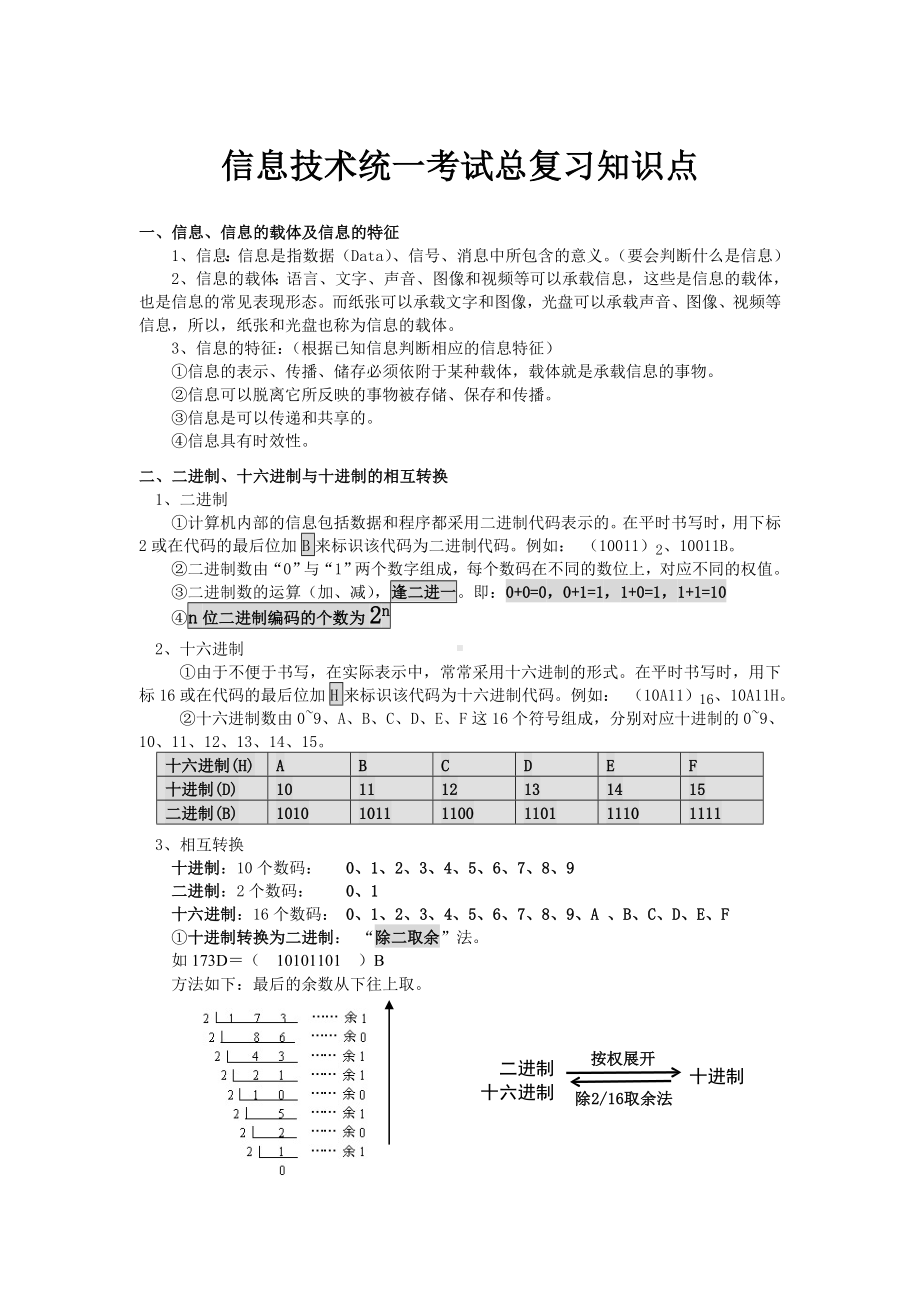 信息技术统一考试总复习知识点汇总.doc_第1页