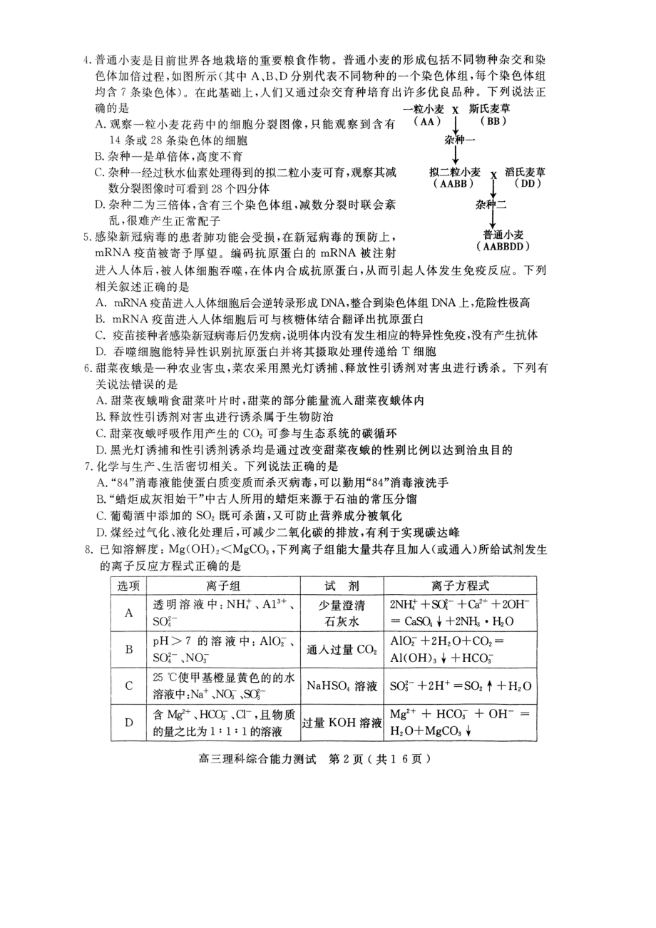 2023届河南省五市高三第二次联考理综试题 - 副本.pdf_第2页