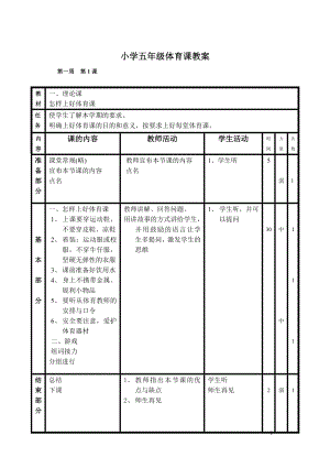 小学五年级上册体育教案 .doc