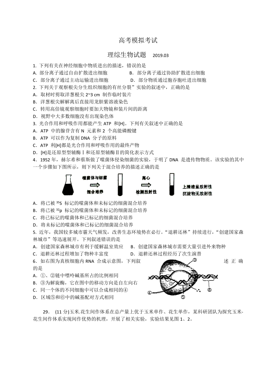 2019高三月模拟理综生物试题.doc_第1页