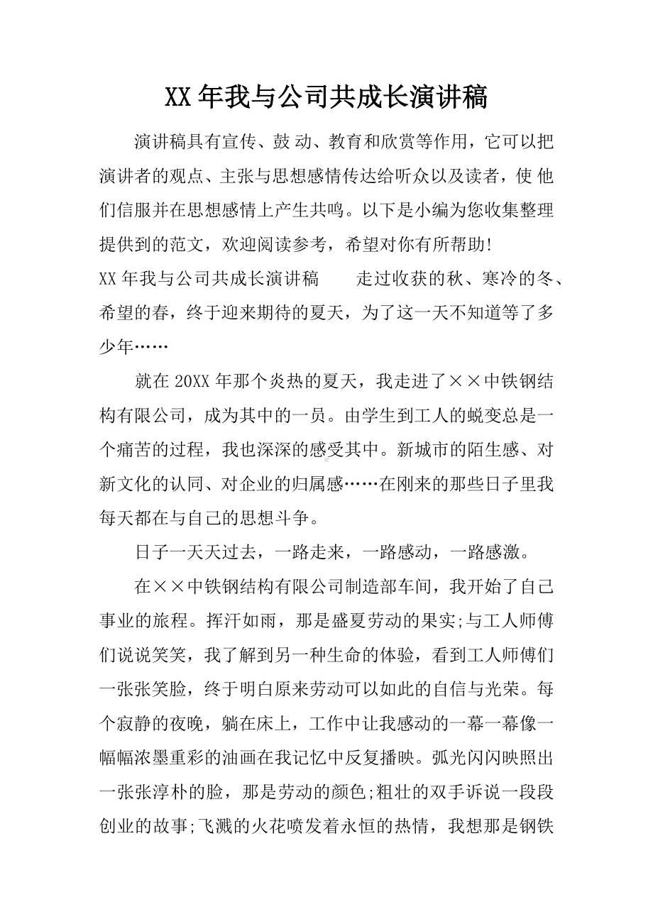 XX年我与公司共成长演讲稿.docx_第1页