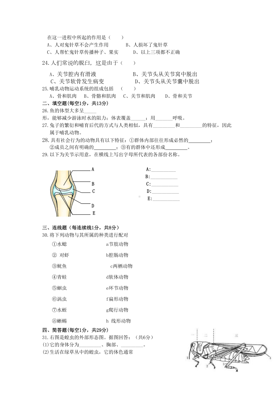 八年级生物上册期中测试题(DOC 5页).docx_第3页