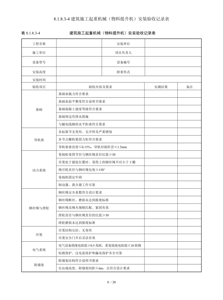 8.1.8.3-4建筑施工起重机械（物料提升机）安装验收记录表参考模板范本.doc_第1页