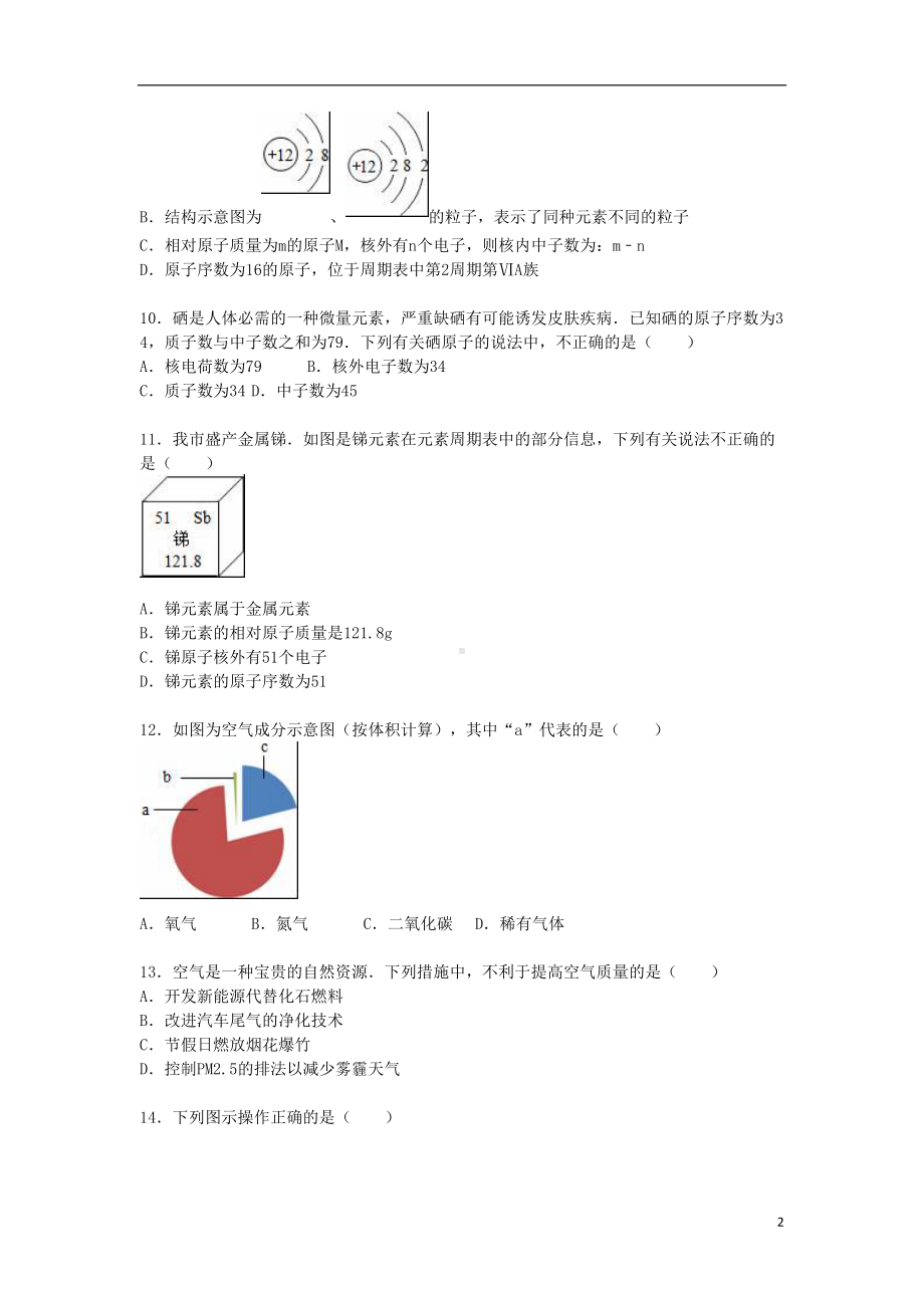 八年级化学上学期期末模拟试题(含解析)-新人教版(DOC 24页).doc_第2页