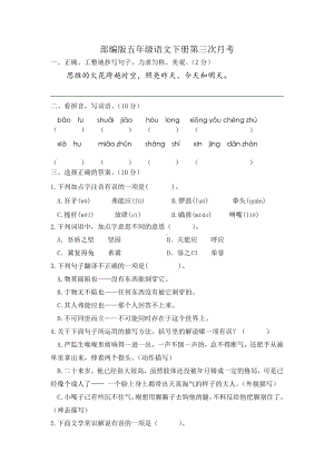 五年级语文下册试题-第三次月考(含答案)部编版.docx