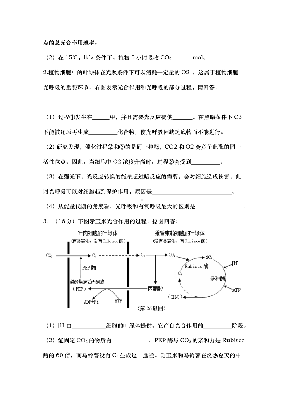 光呼吸与C4与C3植物试题强化.doc_第2页