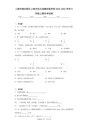 上海市浦东新区上海市民办尚德实验 2022-2023学年六年级上期末考试卷.pdf