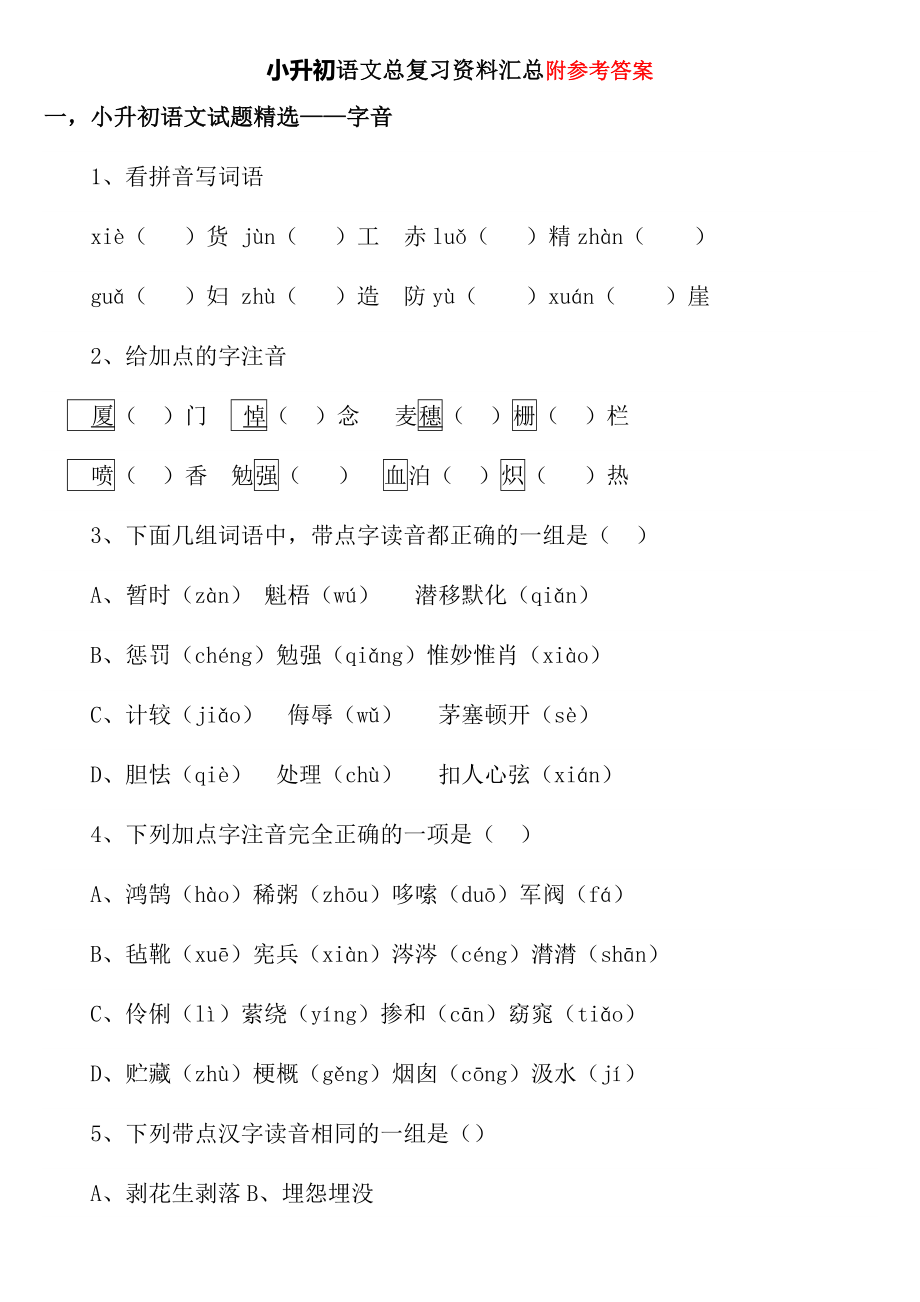 2021年小升初语文总复习资料.doc_第1页