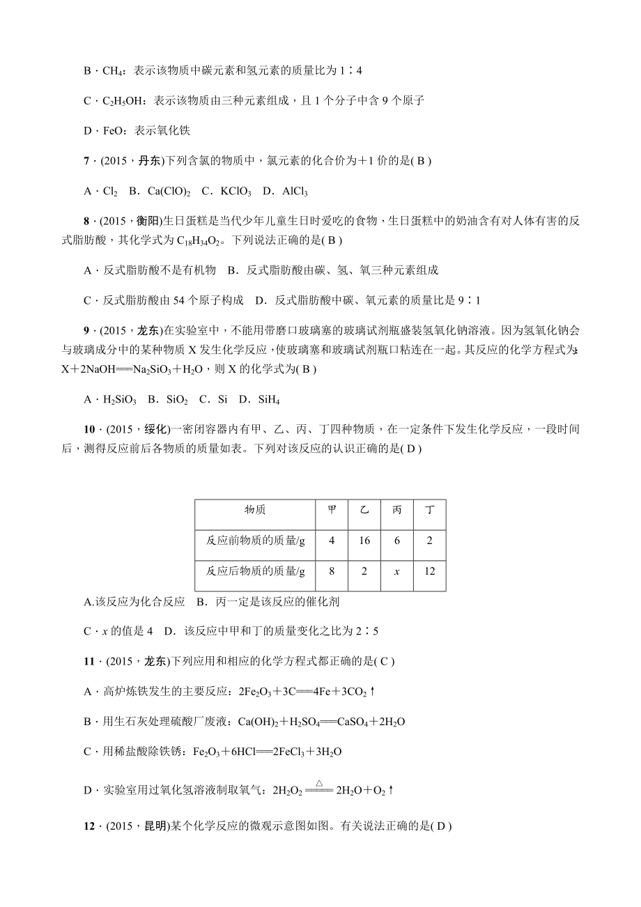 人教版九年级化学上册第四～五单元测试题.docx_第2页