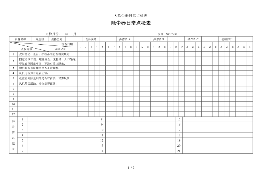 8.除尘器日常点检表参考模板范本.doc_第1页