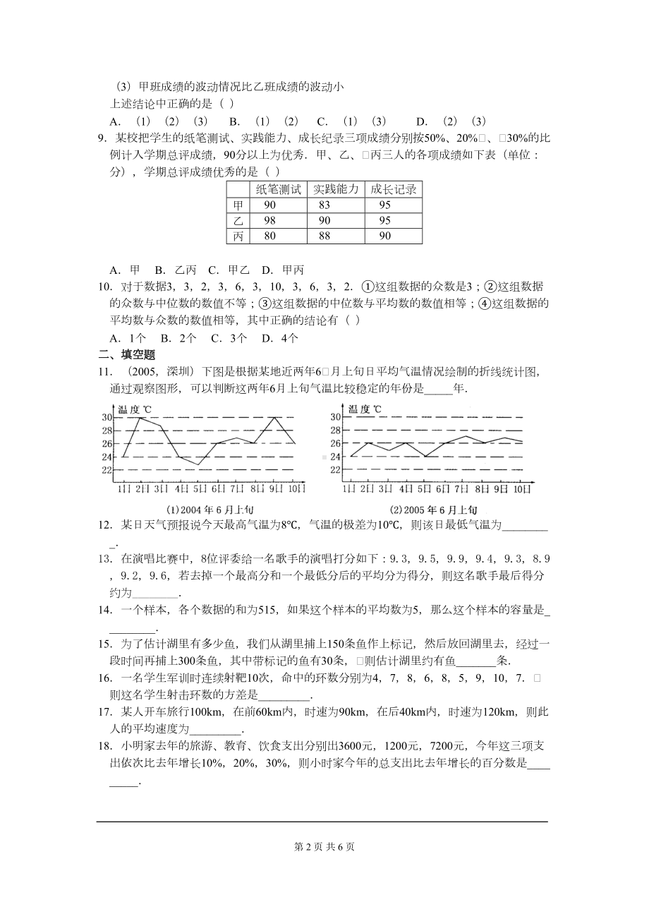 八年级数学下册数据的分析复习练习题(DOC 6页).doc_第2页