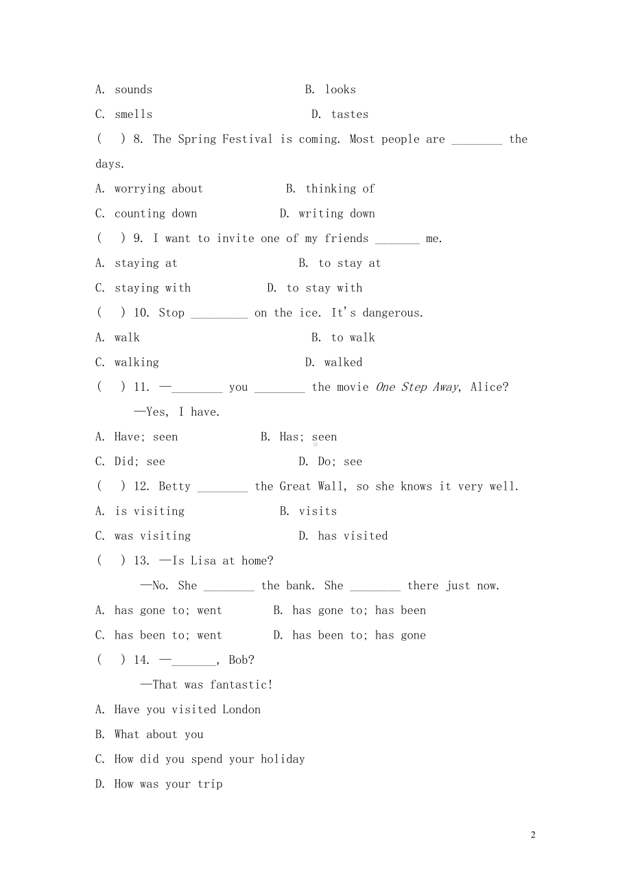 八年级英语Module2Experiences测试题新版外研版(DOC 12页).doc_第2页