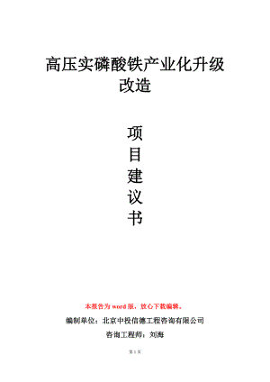 高压实磷酸铁产业化升级改造项目建议书写作模板.doc