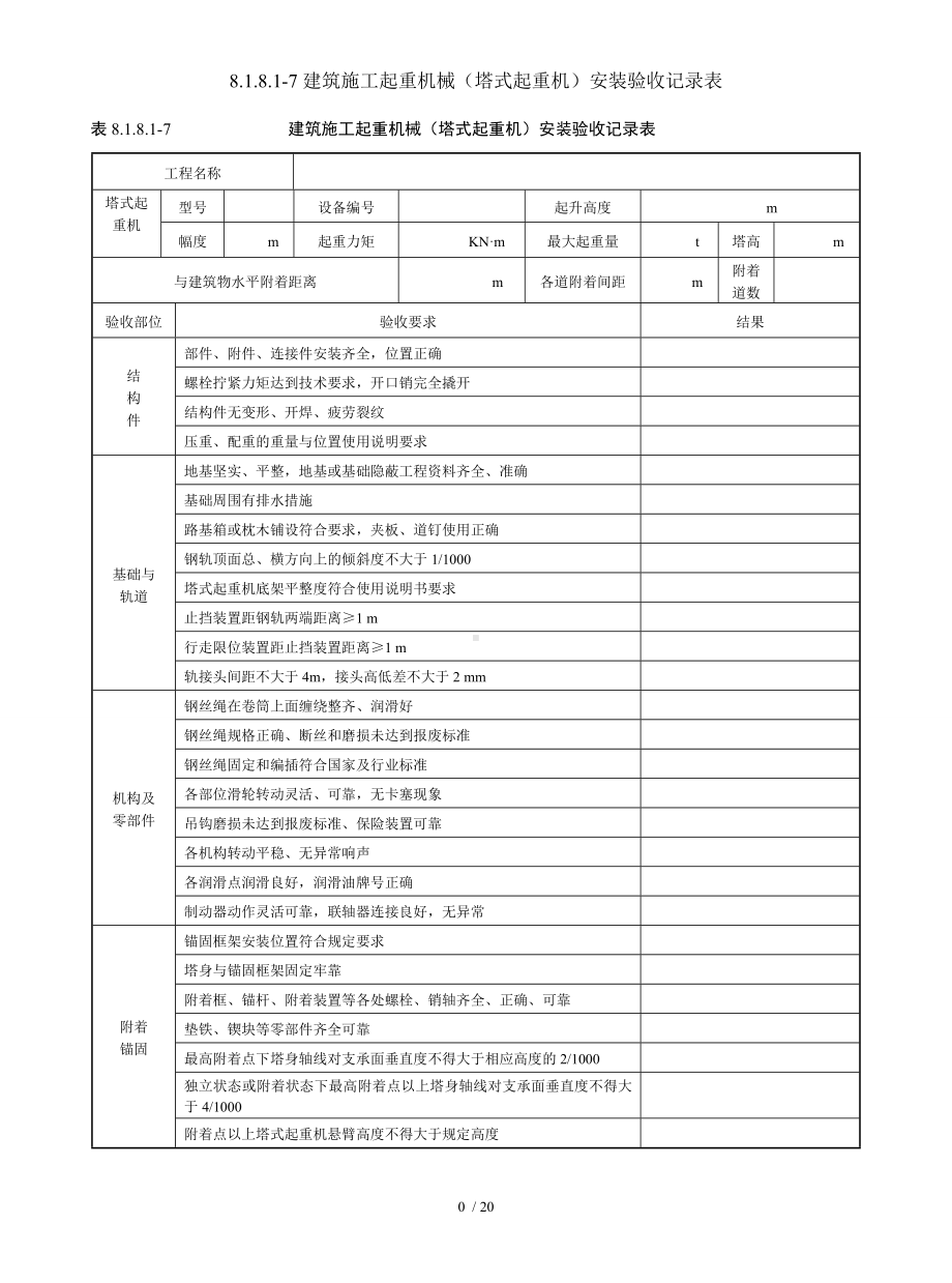 8.1.8.1-7建筑施工起重机械（塔式起重机）安装验收记录表参考模板范本.doc_第1页