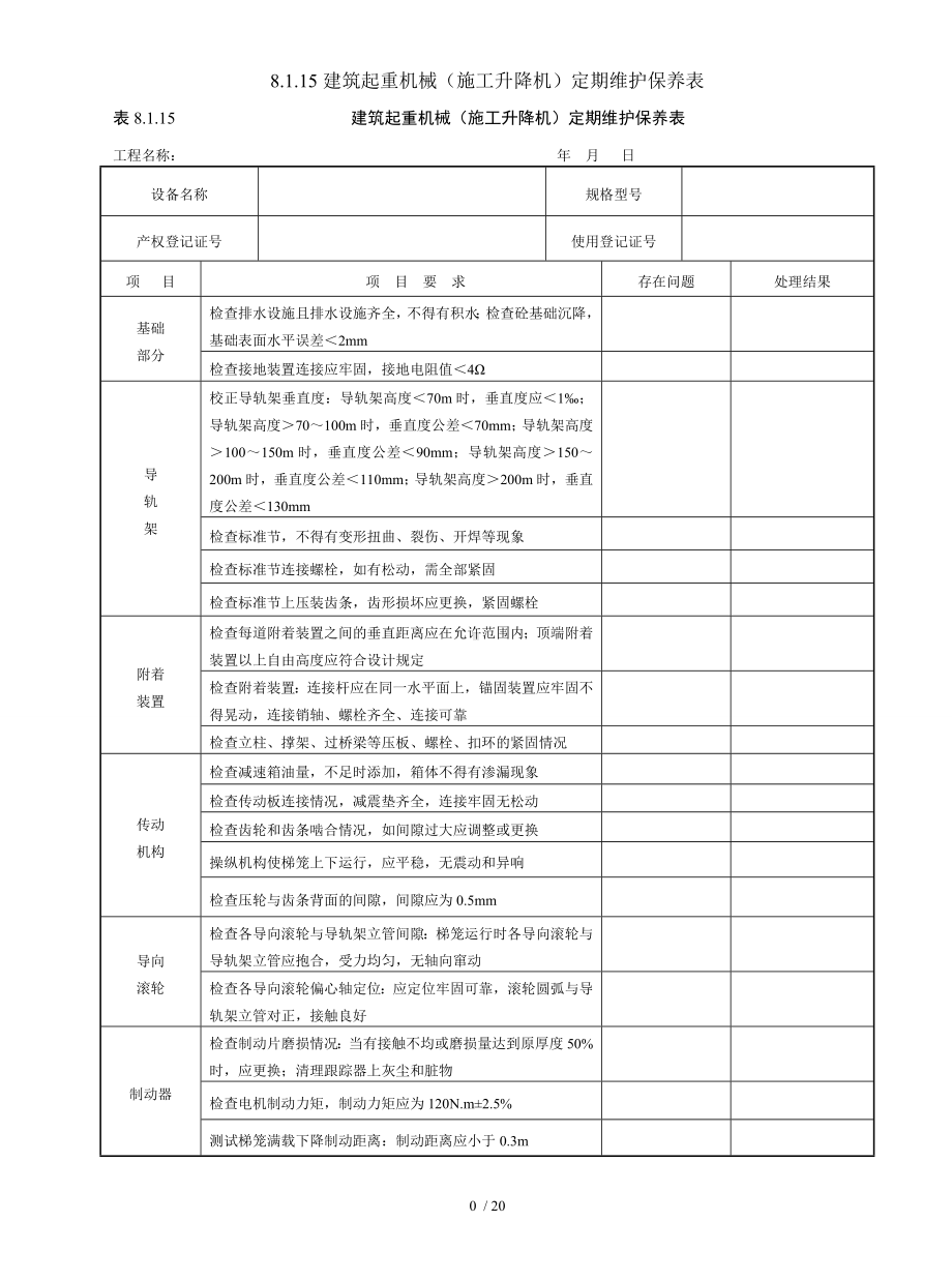 8.1.15建筑起重机械（施工升降机）定期维护保养表参考模板范本.doc_第1页