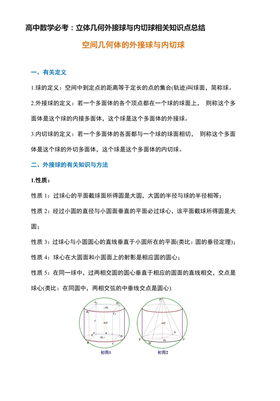 [全]高考高中数学必考：立体几何外接球与内切球相关知识点总结.docx_第1页