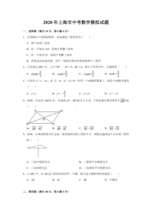 2020年上海市中考数学模拟试题(含答案).doc