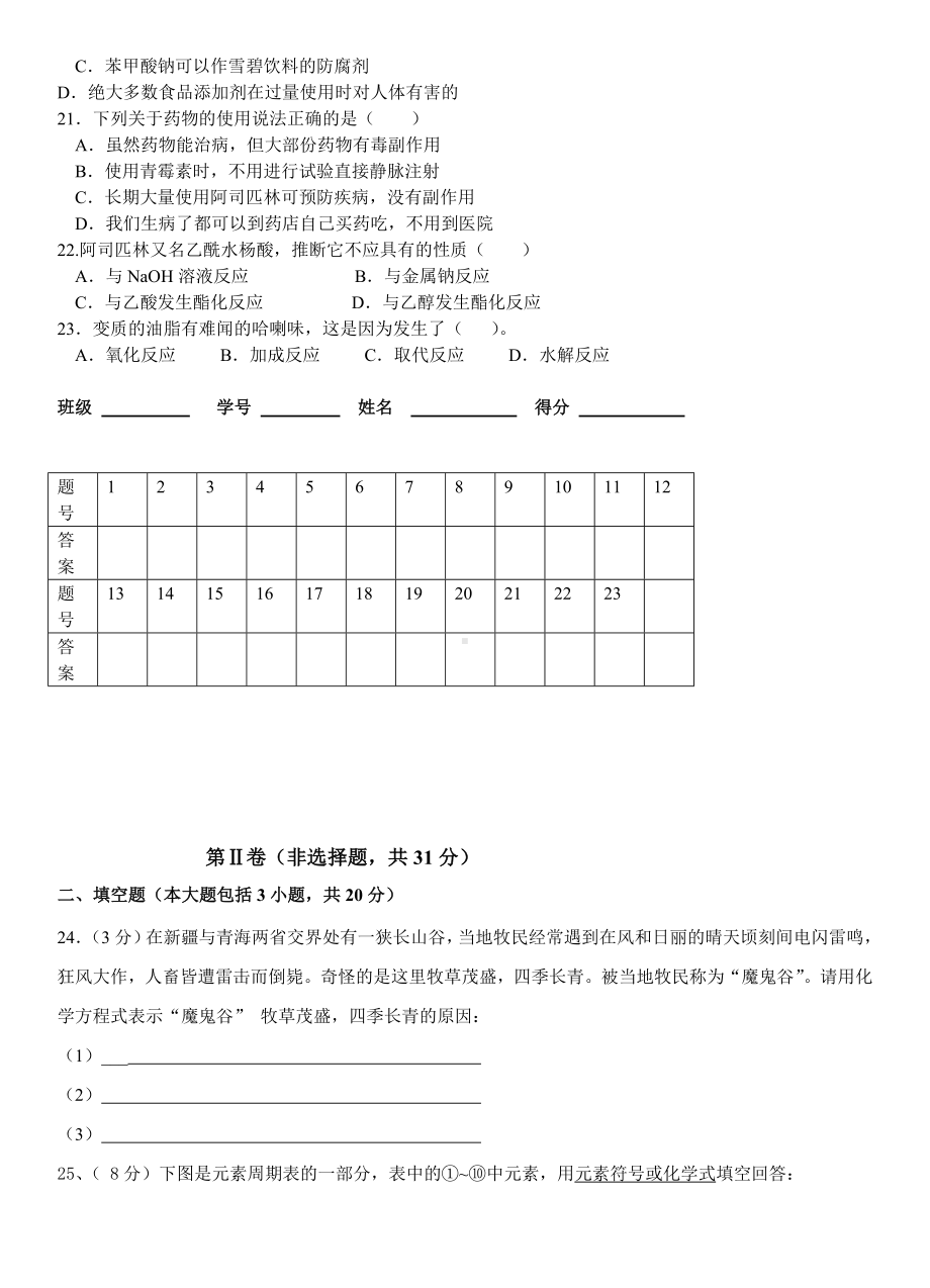 2019年最新高二-化学学业水平测试模拟试题.doc_第3页