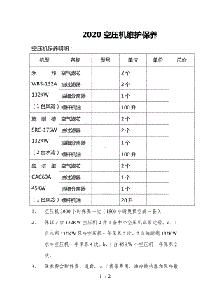 2020空压机维护保养参考模板范本.doc