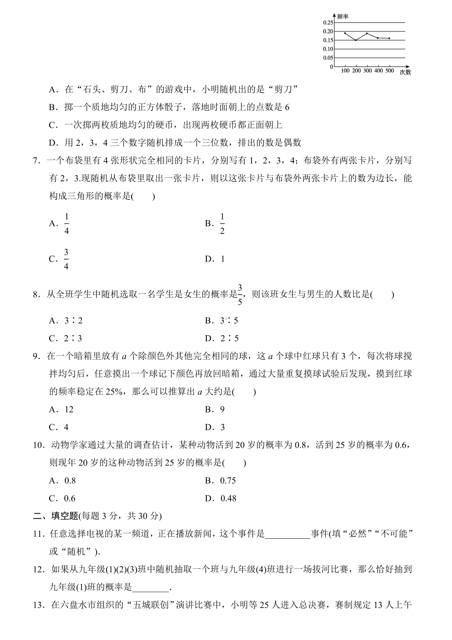 2019年春北师大版七年级数学下册第6章达标测试卷(含答案).doc_第2页