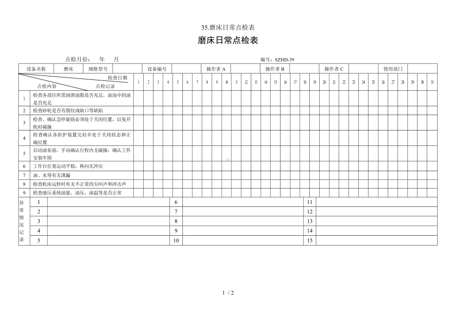 35.磨床日常点检表参考模板范本.doc_第1页