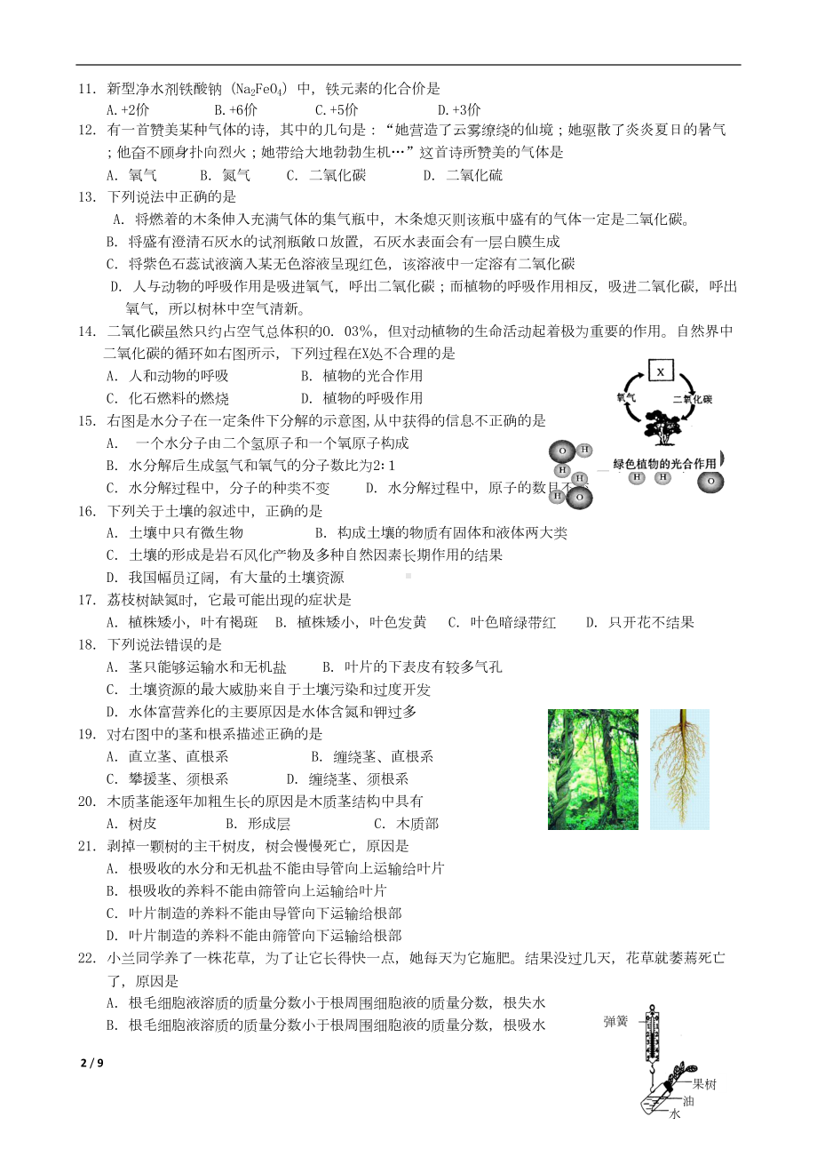 八年级下册科学期末测试试卷(DOC 8页).docx_第2页