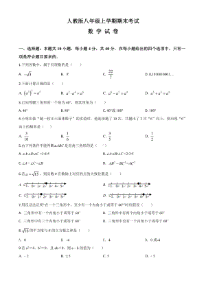 （人教版）八年级上册数学《期末考试试卷》及答案解析.doc