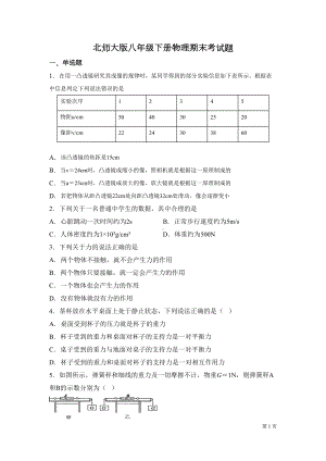 北师大版八年级下册物理期末考试试卷及答案(DOC 24页).docx